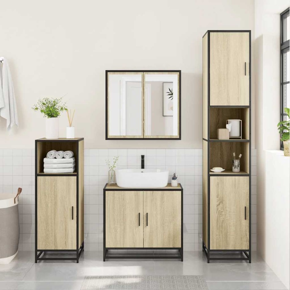 Armario de lavabo de baño madera roble Sonoma 65x33x60