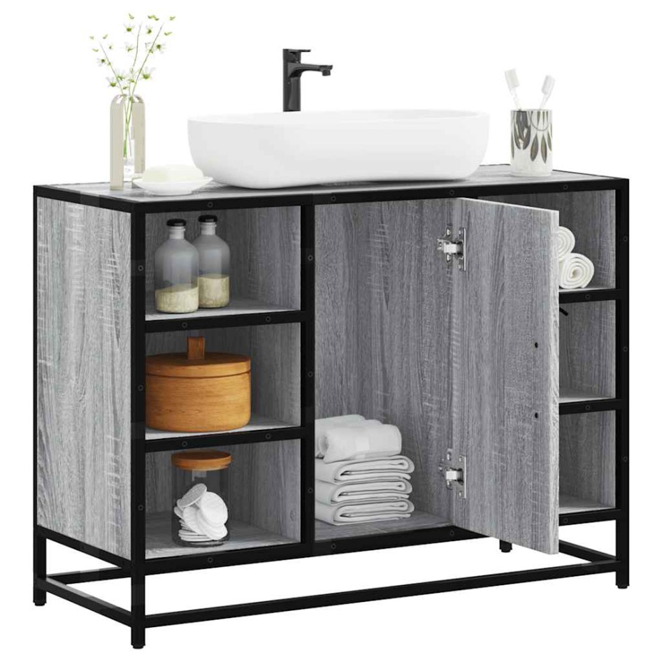 Armario lavabo baño madera ingeniería gris Sonoma 80x33x60