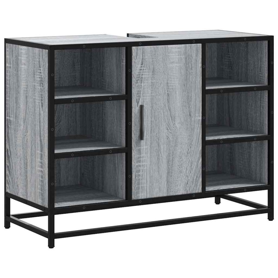Armario lavabo baño madera ingeniería gris Sonoma 80x33x60