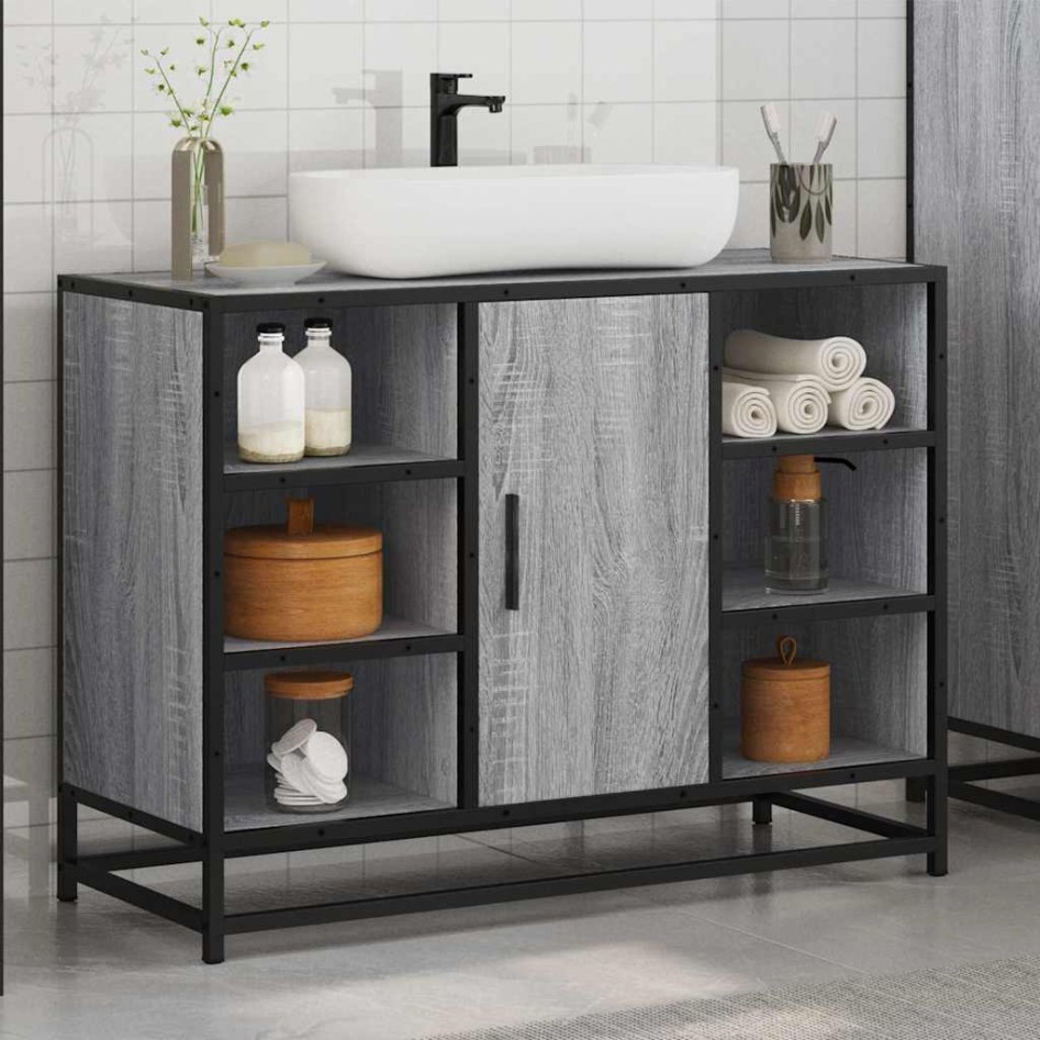 Armario lavabo baño madera ingeniería gris Sonoma 80x33x60