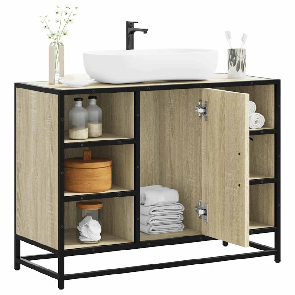 Armario lavabo baño madera ingeniería roble Sonoma 80x33x60