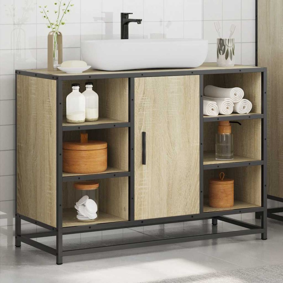 Armario lavabo baño madera ingeniería roble Sonoma 80x33x60