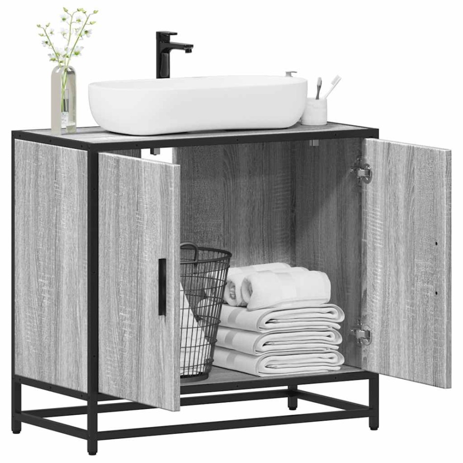 Mueble lavabo baño madera contrachapada sonoma gris 65x33x60