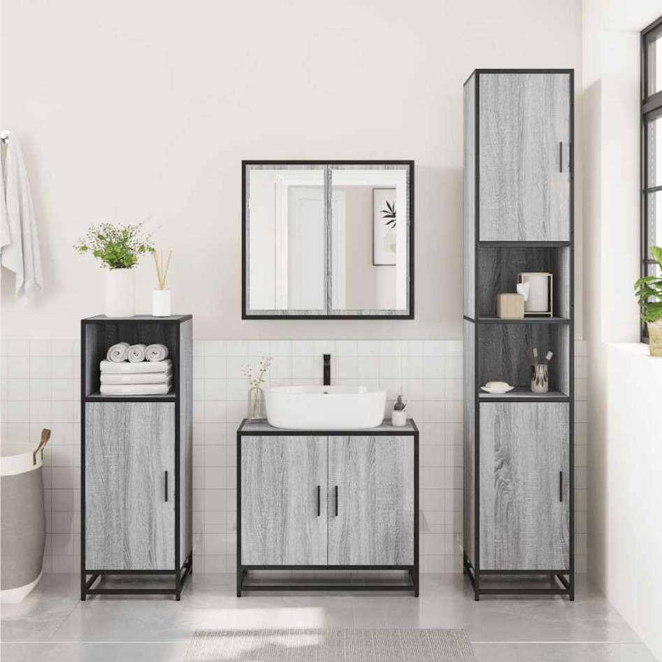 Mueble lavabo baño madera contrachapada sonoma gris 65x33x60
