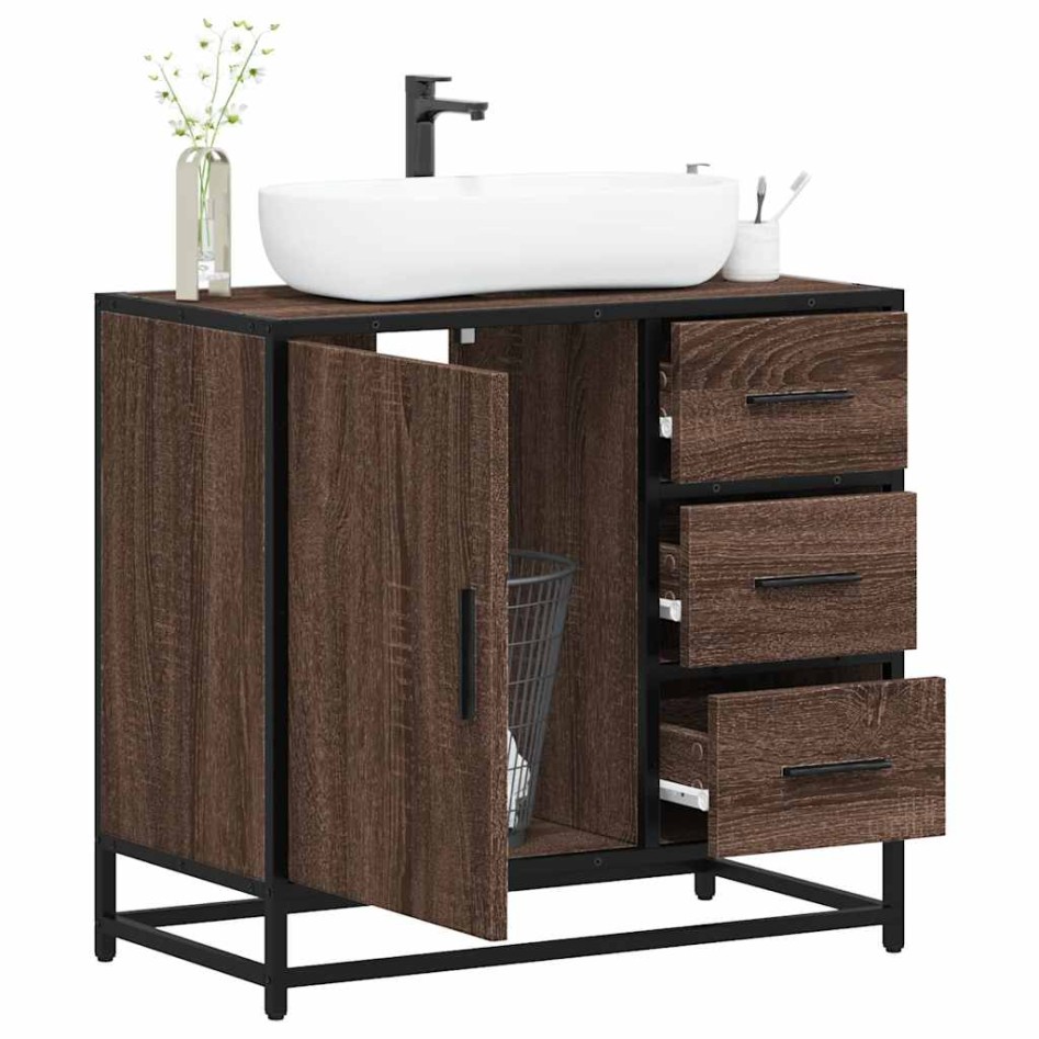 Mueble de lavabo madera de ingeniería roble marrón 65x33x60