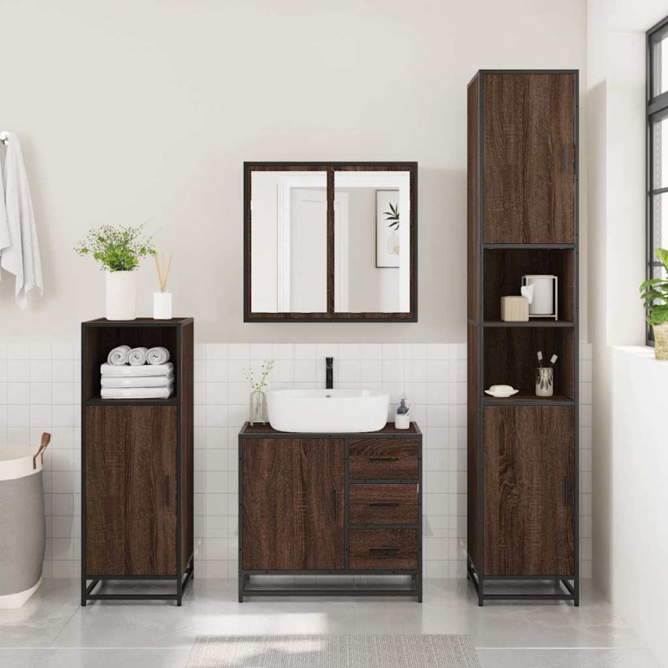Mueble de lavabo madera de ingeniería roble marrón 65x33x60