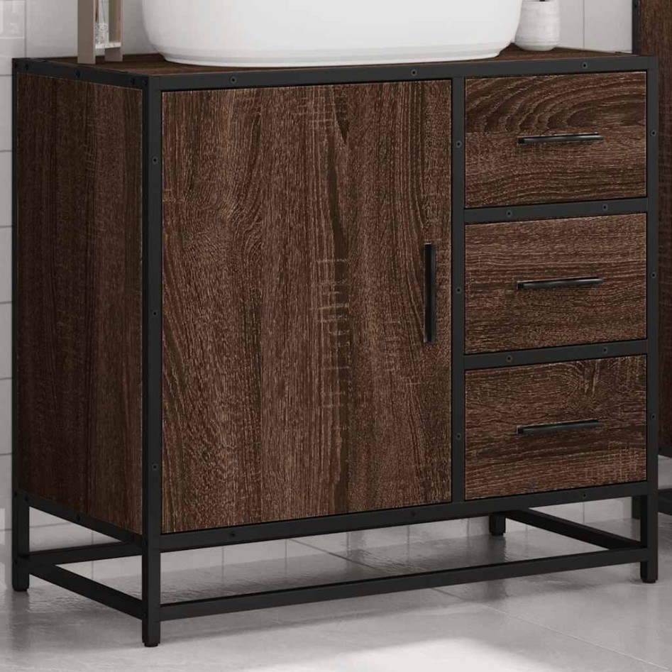 Mueble de lavabo madera de ingeniería roble marrón 65x33x60