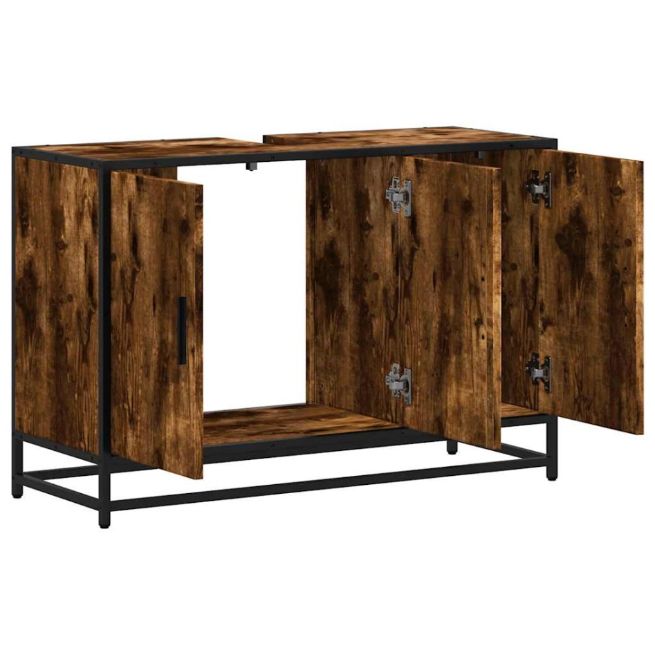 Armario lavabo baño madera ingeniería roble ahumado 90x33x60