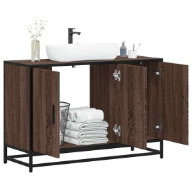 Armario lavabo baño madera ingeniería roble marrón 90x33x60