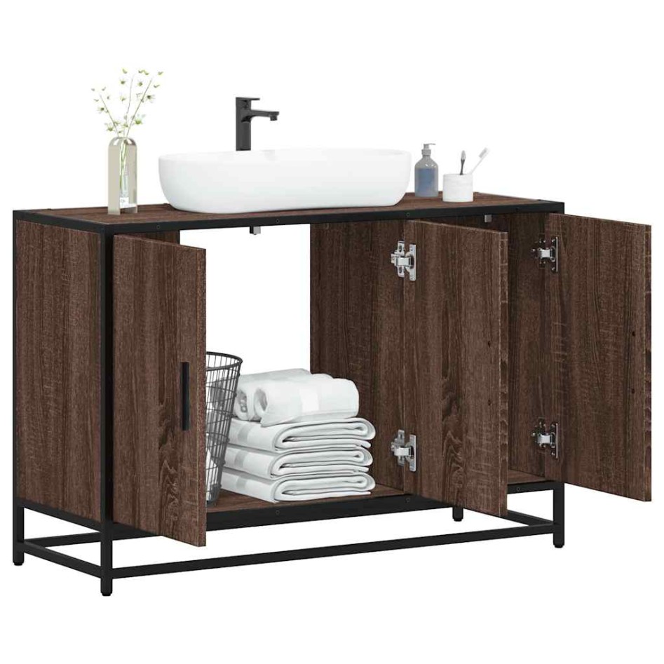 Armario lavabo baño madera ingeniería roble marrón 90x33x60