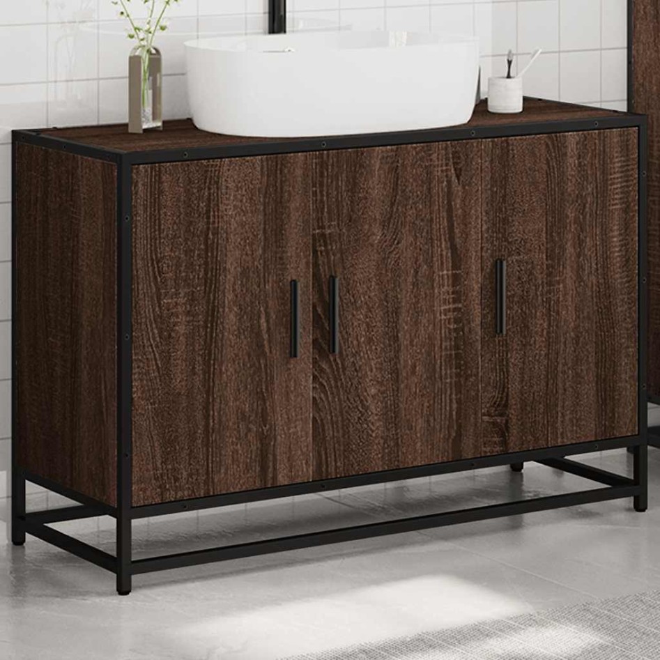 Armario lavabo baño madera ingeniería roble marrón 90x33x60
