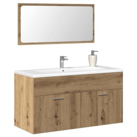 Mueble de baño con espejo de madera ingeniería roble