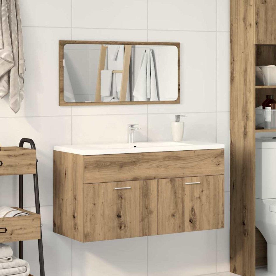 Mueble de baño con espejo de madera ingeniería roble