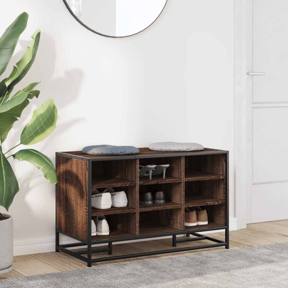 Banco zapatero madera de ingeniería marrón roble 84x40x53,5