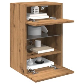 Muebles TV de pared luces LED 2 uds roble artisian