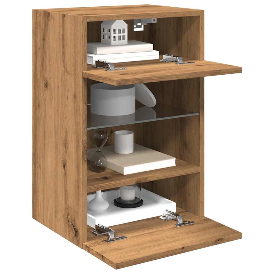 Muebles TV de pared luces LED 2 uds roble artisian