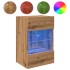 Muebles TV de pared luces LED 2 uds roble artisian