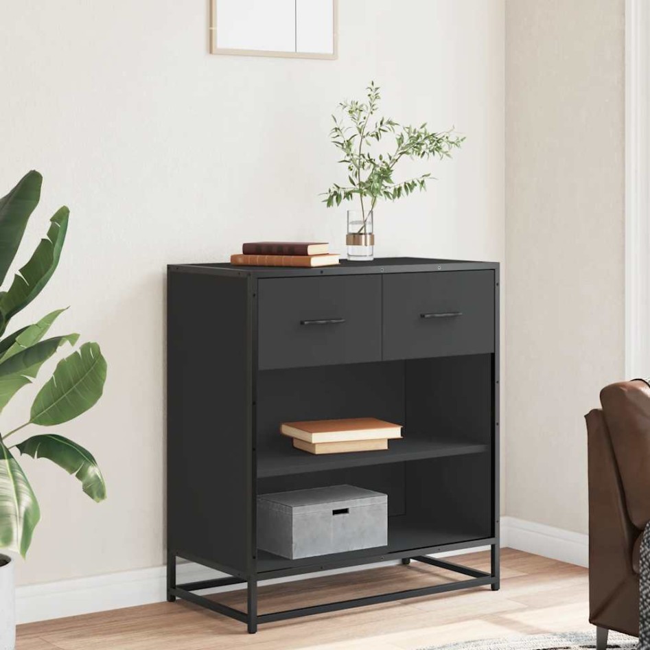 Aparador de madera de ingeniería negro 68x35x76