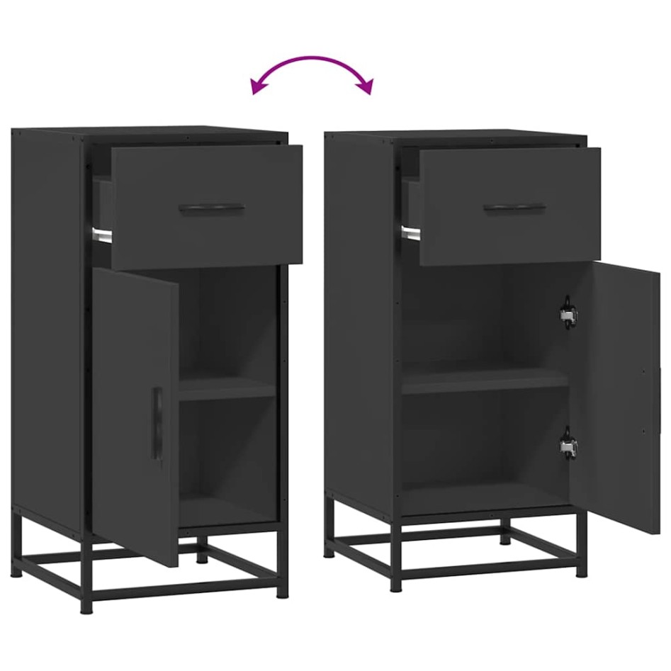 Aparador de madera de ingeniería y metal negro 35,5x35x76