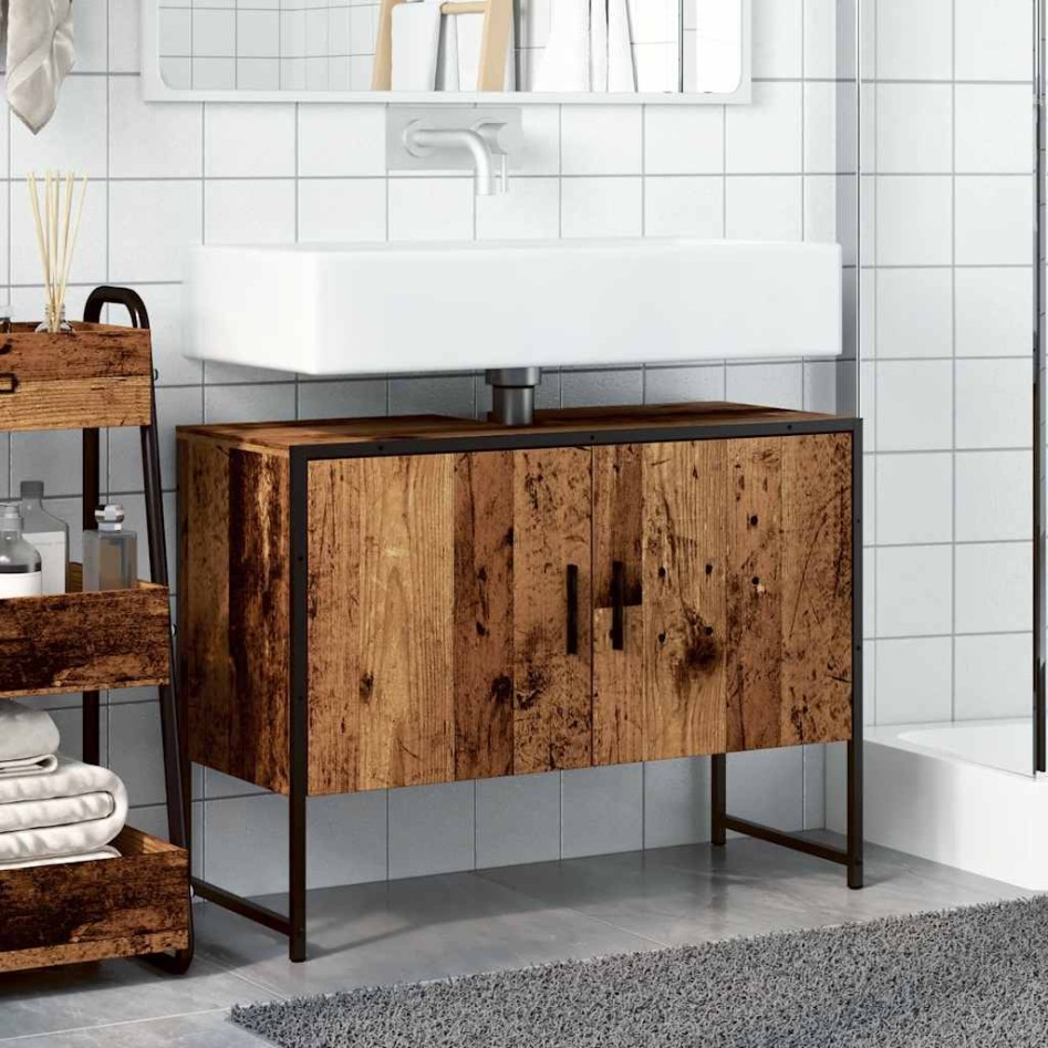 Mueble de lavabo madera de ingeniería envejecida 80x33x60