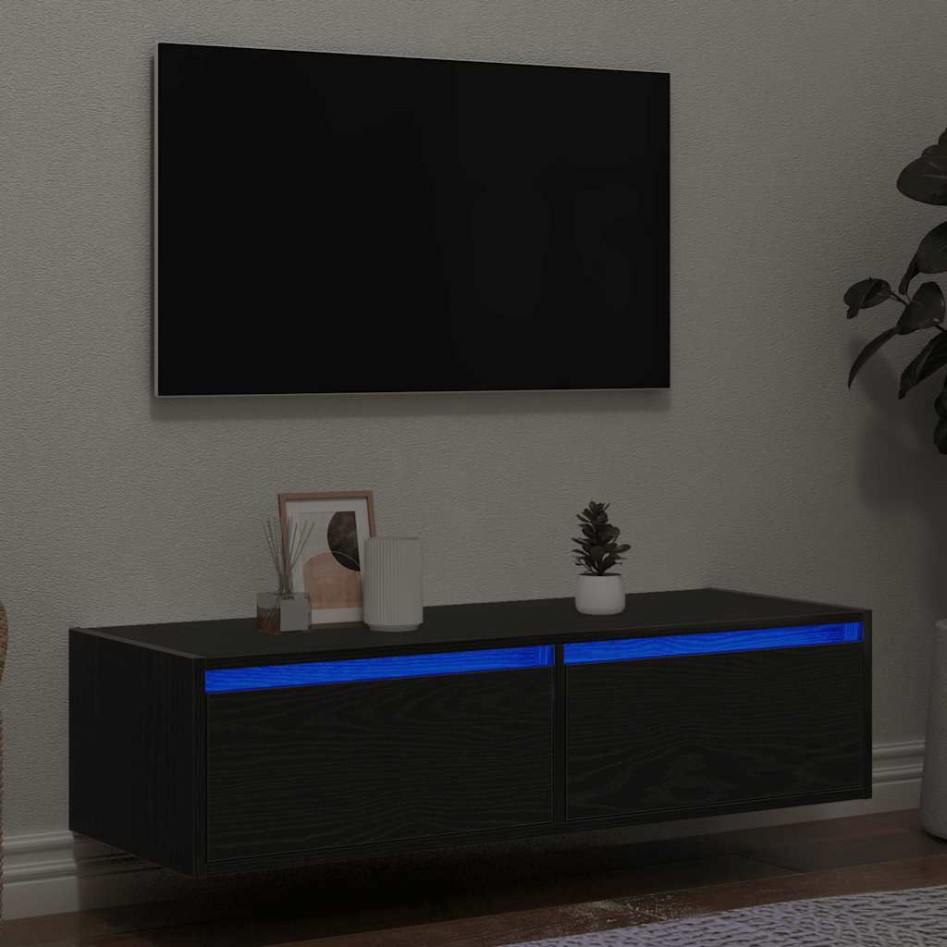 Mueble de TV con luces LED roble negro 100X35,5x25