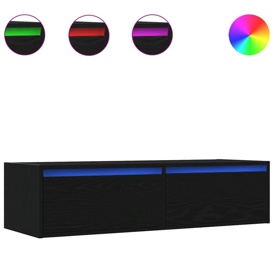 Mueble de TV con luces LED roble negro 100X35,5x25