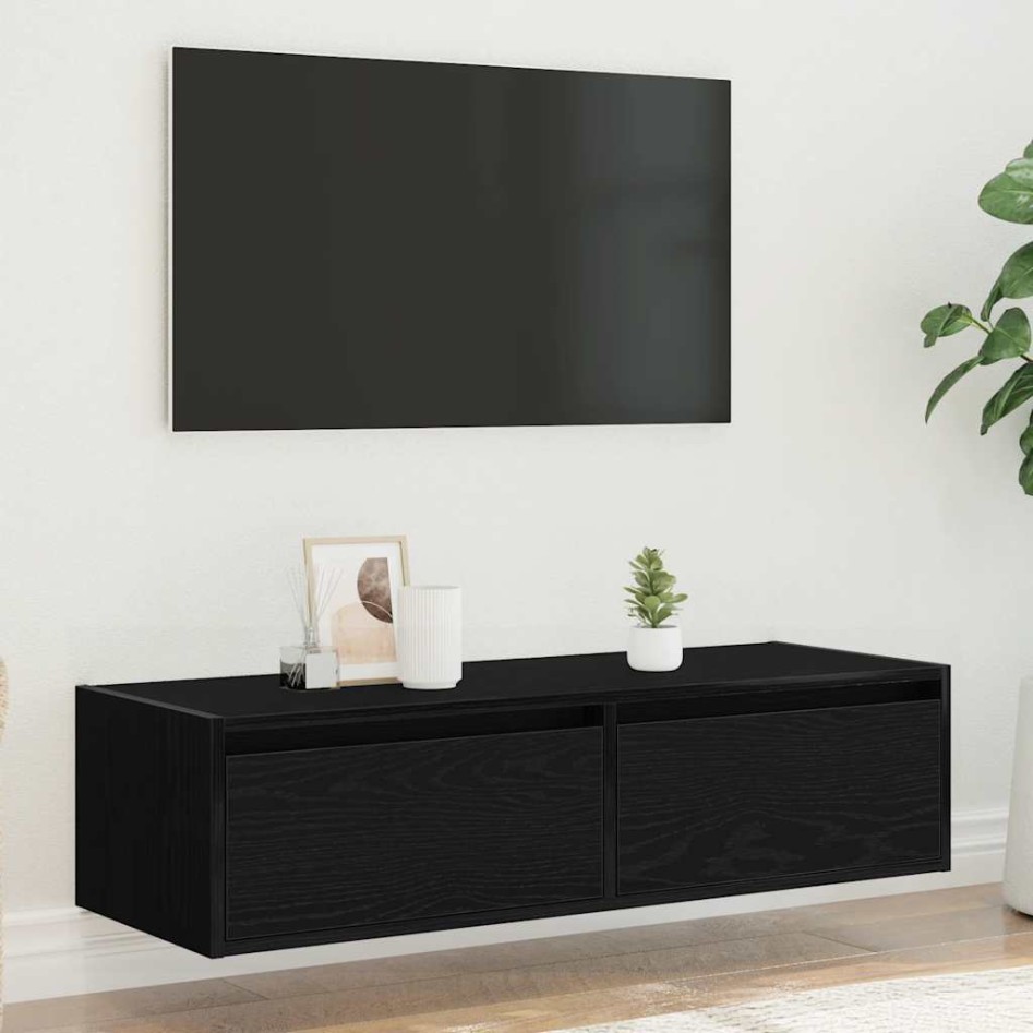 Mueble de TV con luces LED roble negro 100X35,5x25