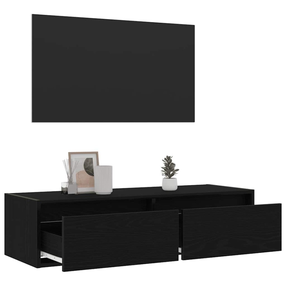 Mueble de TV con luces LED roble negro 100X35,5x25