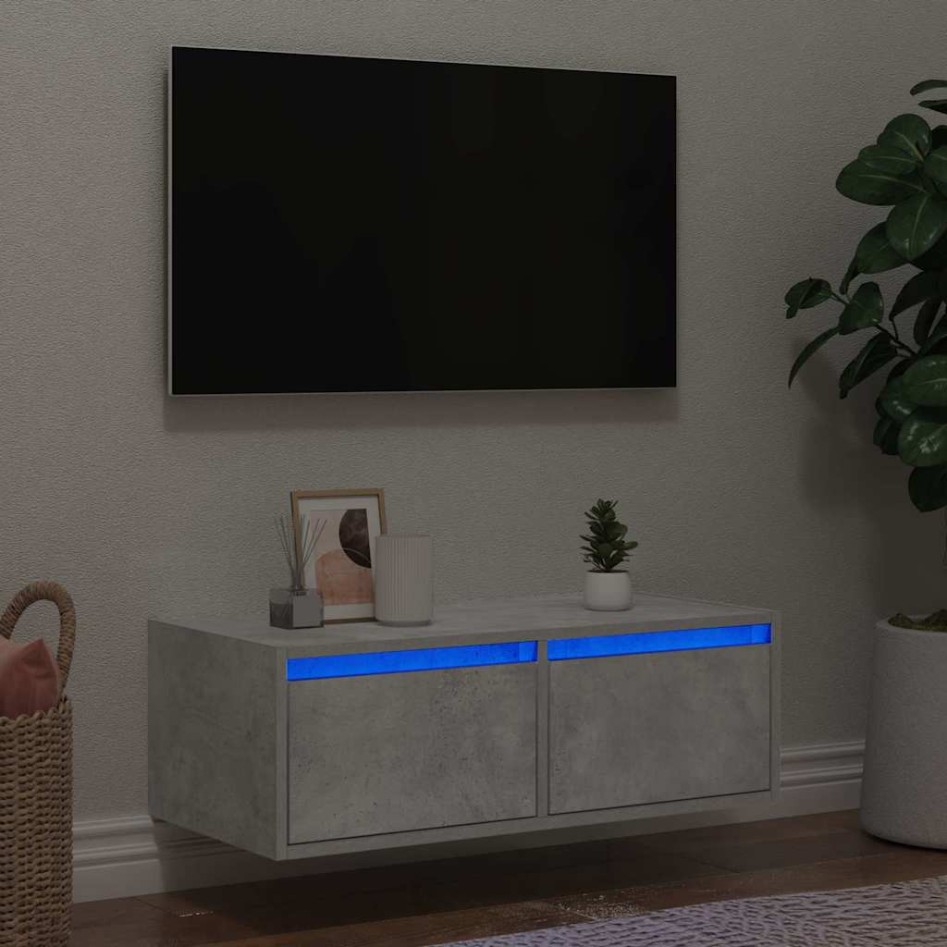 Mueble de TV con luces LED gris hormigón 75x35,5x25