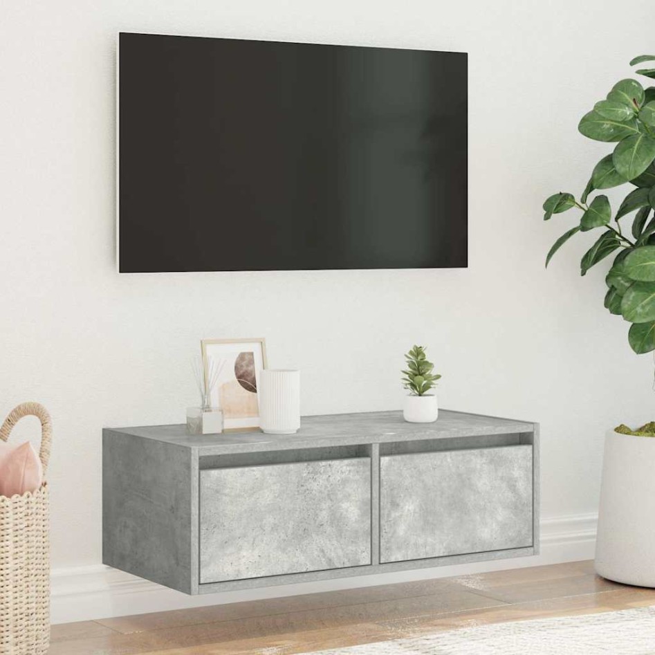 Mueble de TV con luces LED gris hormigón 75x35,5x25