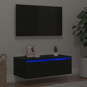 Mueble de TV con luces LED roble negro 75x35,5x25