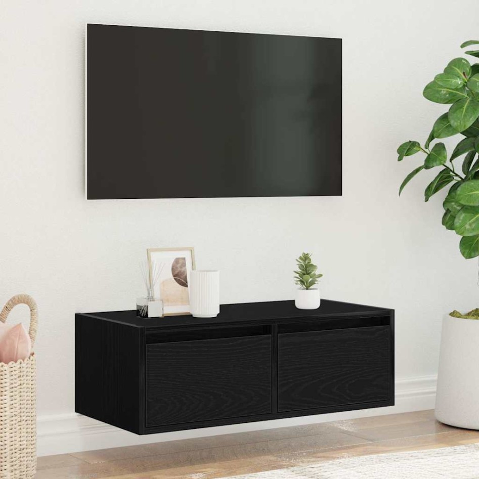 Mueble de TV con luces LED roble negro 75x35,5x25