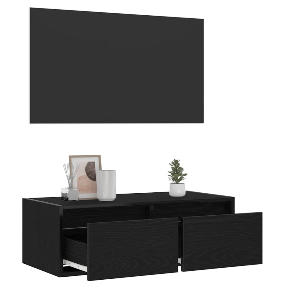 Mueble de TV con luces LED roble negro 75x35,5x25