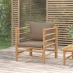 Sofá de jardín bambú con cojines gris taupe