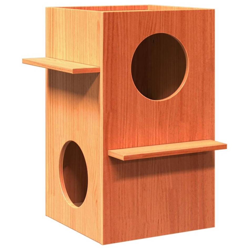 Casa para gatos cera marrón 43x43x60 cm madera maciza