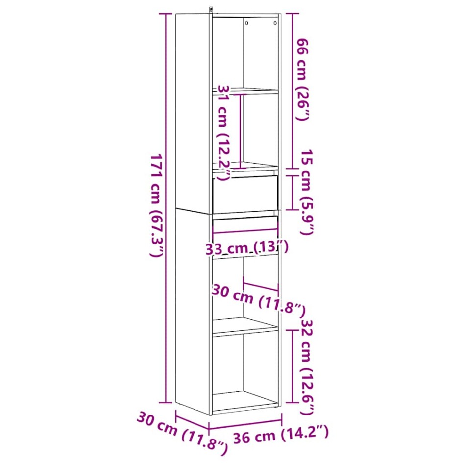 Estantería madera contrachapada madera vieja 36x30x171