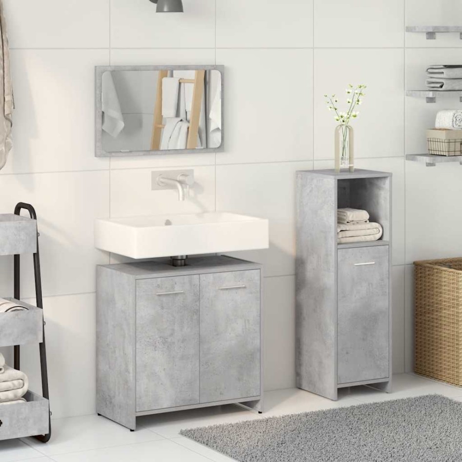 Set muebles de baño 2 piezas madera contrachapada gris