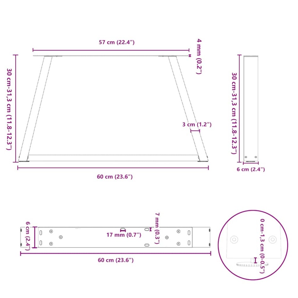 Patas para mesa de comedor en forma de V 2 uds acero