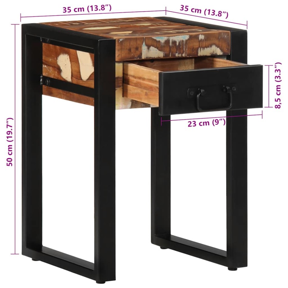 Mesa auxiliar multicolor 35x35x50 cm madera maciza