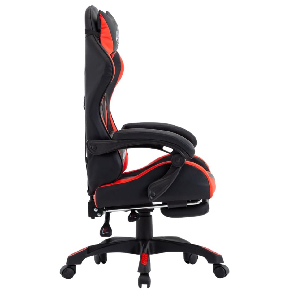 Silla gaming con reposapiés cuero sintético rojo y