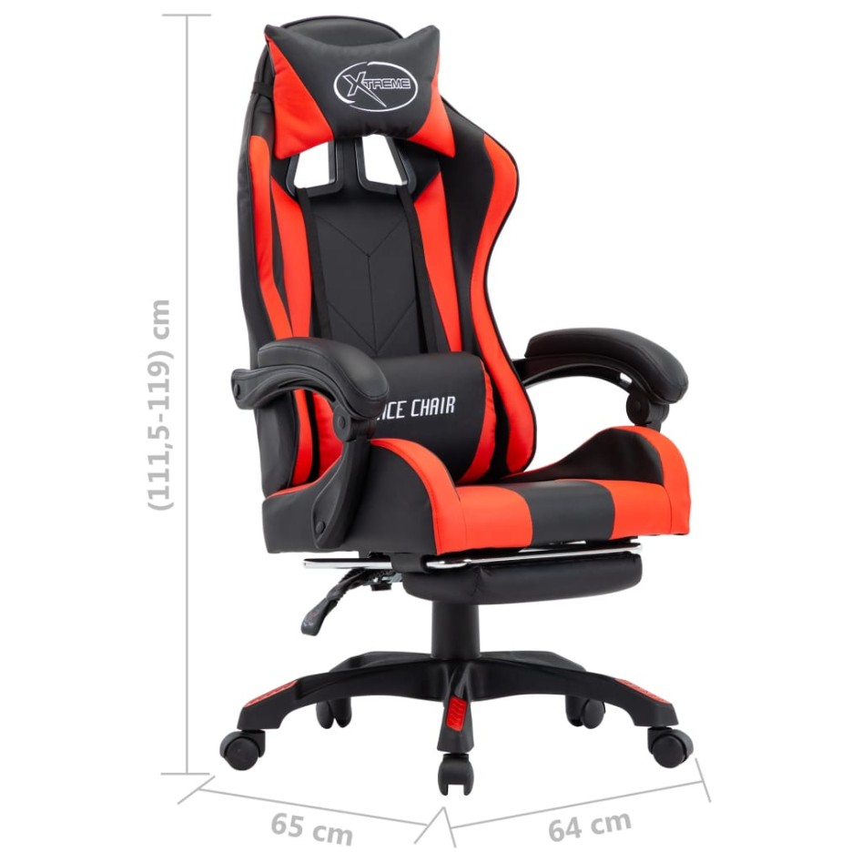 Silla gaming con reposapiés cuero sintético rojo y