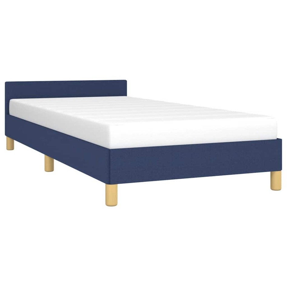 Estructura de cama con cabecero sin colchón tela azul
