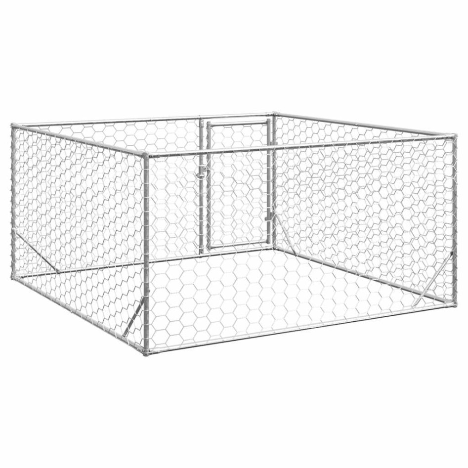 Perrera de exterior puerta acero galvanizado plateado 2x2x1