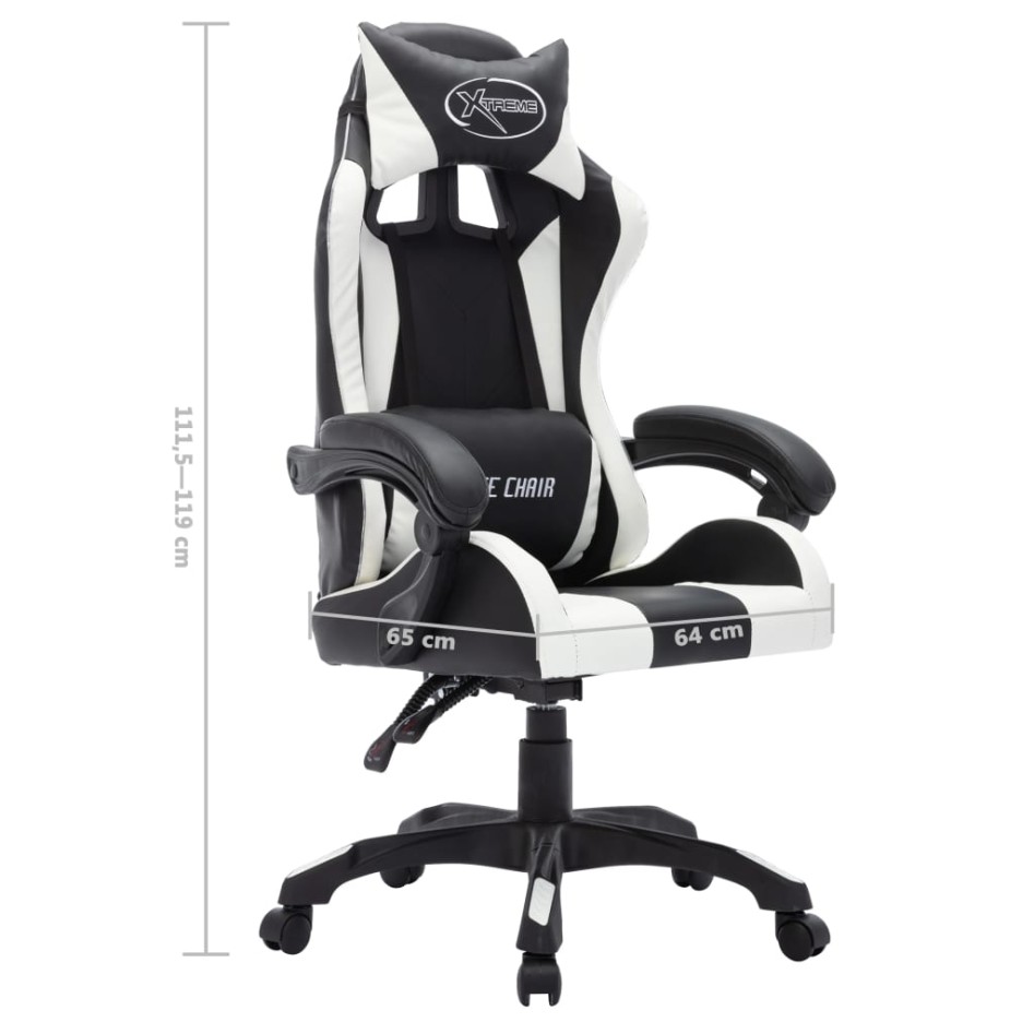 Silla gaming con luces LED RGB cuero sintético blanco y