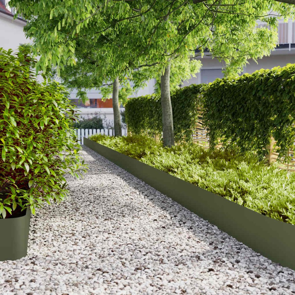 Bordes césped 10 uds acero laminado frío verde oliva 25x103