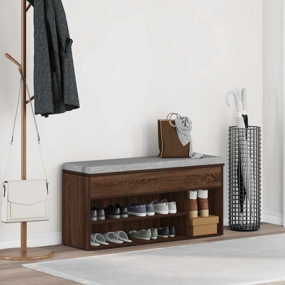 Banco zapatero madera de ingeniería marrón roble 102x30,5x45