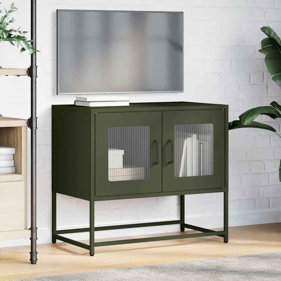 Mueble de TV acero laminado en frío verde oliva 68x39x60,5