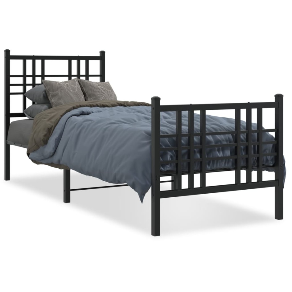 Estructura cama sin colchón con estribo metal negro 75x190