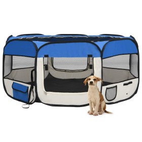Parque de perros plegable y bolsa transporte azul