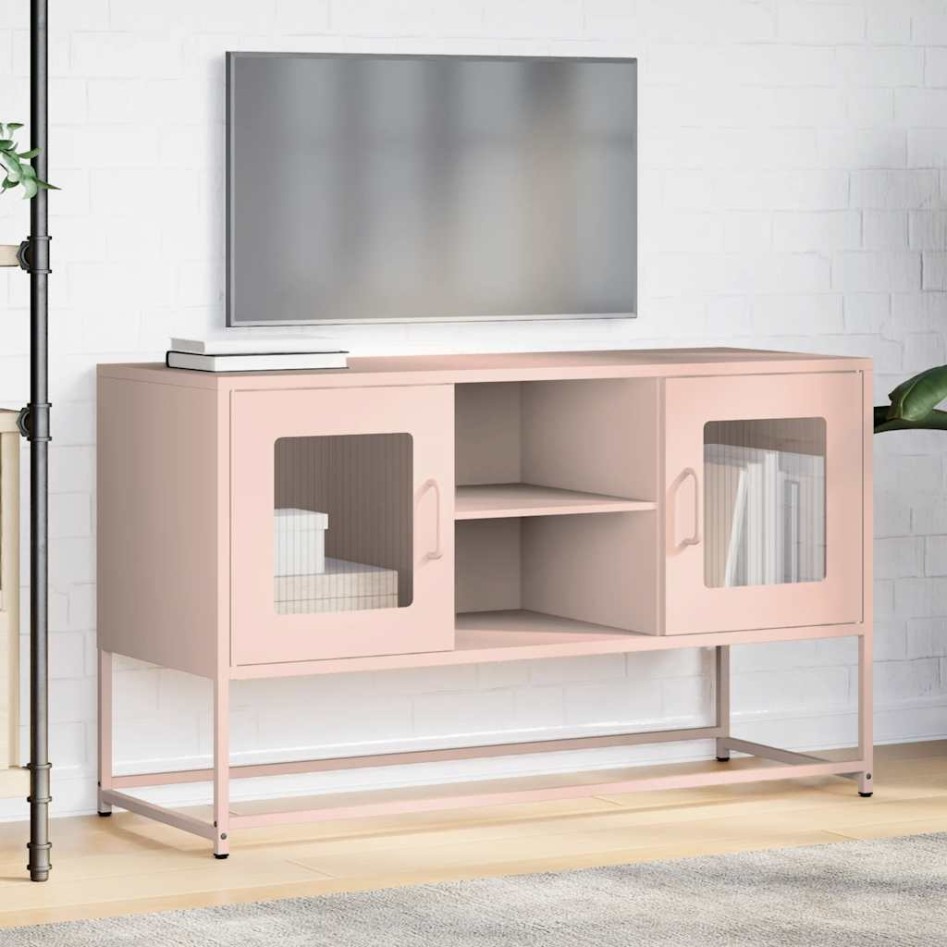 Mueble para TV de acero rosa 100,5x39x60,5